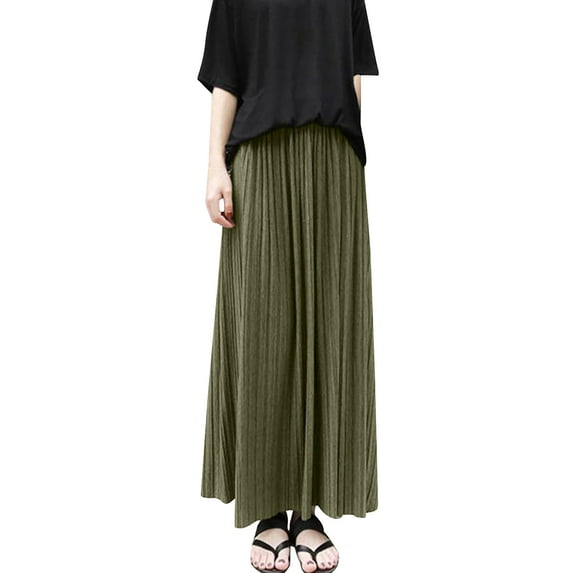 Youmylove Women Cotton Pleated Skirt Skirt Large Hemline Long Skirt Retro High Waist Casual Sports Style Half Skirt Casual Versatile Beach Trendy