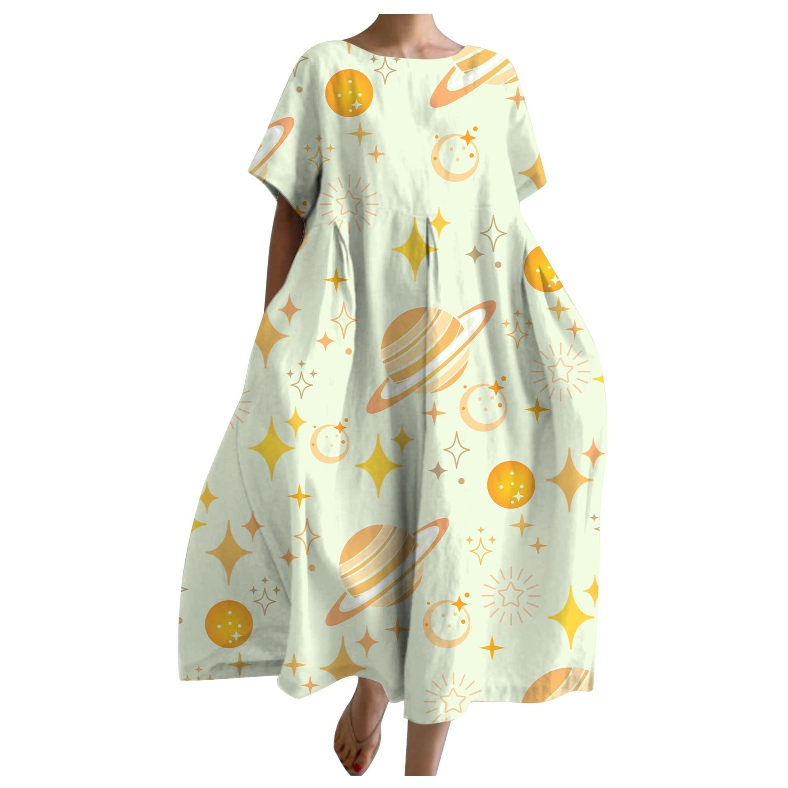 Youmylove Women Dress Loose Star Moon ONeck Fashion Temperament