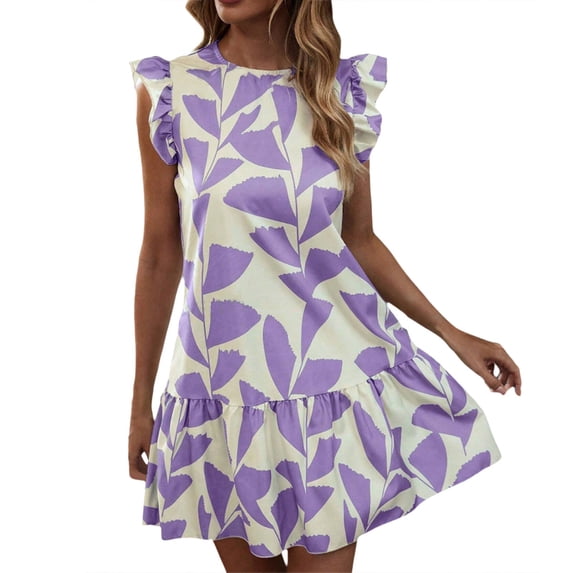 Youmylove Women Floral Midi Dress Chic Print Dresses Spring Summer Casual Crew Neck Easter Dress Ruffle A-Line Tiered Sundress Flowy Beach Long Dresses