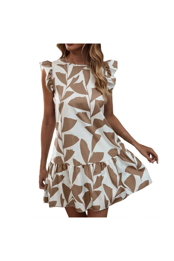 Women Floral Midi Dress Chic Print Dresses Spring Summer Casual Crew Neck Easter Dress Ruffle A-Line Tiered Sundress Stylish