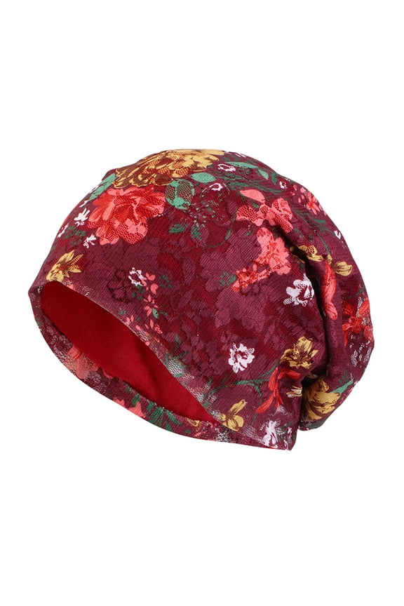 Women Foldable Cooling Mesh Handmade Floral Lace Printed Cotton Chemotherapy Hair Loss Caps Slouchy Hat