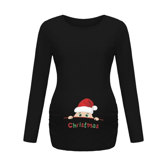 Youmylove Women Maternity Irregular Printed Hem Tshirt Casual Christmas Long Sleeve Crew Neck Basic Nursed T-Shirt Tee Shirts Top Breastfeeding Pregnant
