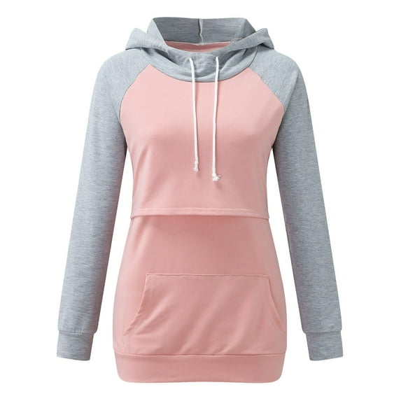 Youmylove Women Maternity Long Sleeve Nursing Tops Breastfeeding Hoodies Sweatshirt With Pockets Pregnant