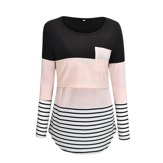 Youmylove Women Maternity Long Sleeve Striped Nursing Tops T-Shirt Tee Shirts For Breastfeeding Pregnant