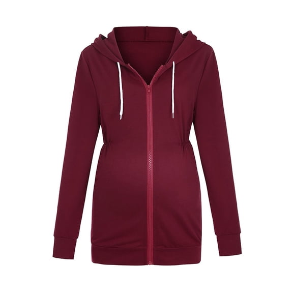 Youmylove Women Maternity Pregnancy Casual Long Sleeve Zip Up Hoodies Sweatshirt With Pockets Pregnant