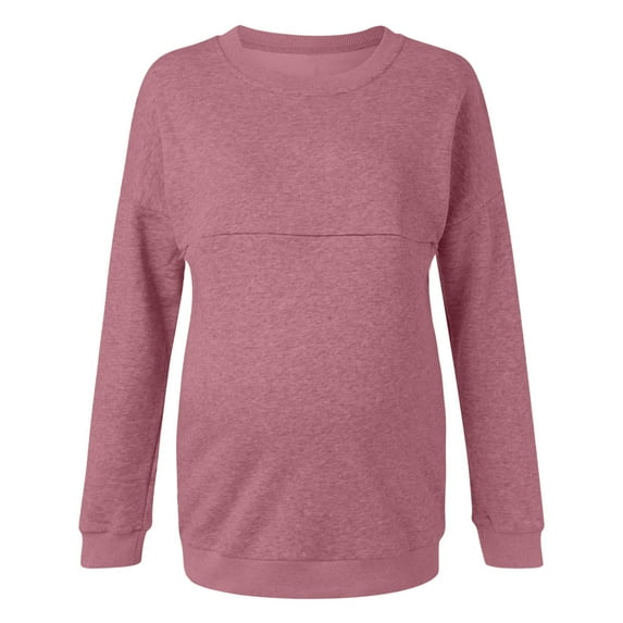 Youmylove Women Maternity Regular Solid Color Hem Casual Long Sleeve T-Shirts Zipper Hoodie Breastfeeding Top Ladies Stylish Pregnant Clothes