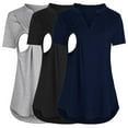 thumbnail image 1 of Youmylove Women Maternity Summer Nursing Blouse Short Sleeve V-Neck Plaid Printed Tops T-Shirt Tee Shirts For Breastfeeding 3-Pack Comfy, 1 of 8