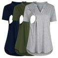 thumbnail image 1 of Youmylove Women Maternity Summer Nursing Blouse T-Shirt Short Sleeve V-Neck Plaid Printed Tops For Breastfeeding 3-Pack Ladies Stylish Pregnant Clothes, 1 of 8