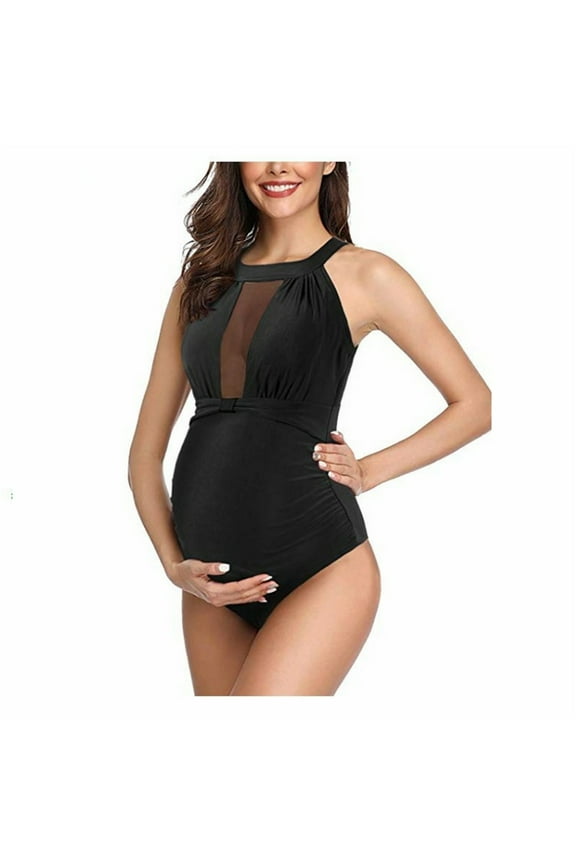 Women Maternity Swimsuit Summer Bathing Beach Suits Solid Color Halter Bikini Beachwear Maternity Pregnancy Swimwear Pregnant