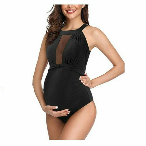 Youmylove Women Maternity Swimsuit Summer Bathing Beach Suits Solid Color Halter Bikini Beachwear Maternity Pregnancy Swimwear Pregnant