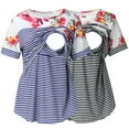 thumbnail image 1 of Youmylove Women Maternity T-Shirt Short Sleeve Crew Neck Striped Printed Nursed Tops Tee Shirts For Breastfeeding 2-Pack Pregnant, 1 of 9