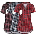 thumbnail image 1 of Youmylove Women Maternity T-Shirt Summer For Breastfeeding Nursing Blouse Short Sleeve V-Neck Plaid Printed Tops 3-Pack Ladies Stylish Pregnant Clothes, 1 of 8