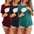 thumbnail image 1 of Youmylove Women Maternity T-Shirt Tee Shirts Short Sleeve Crew Neck Solid Color Asymmetrical Nursed Tops For Breastfeeding 3-Pack Pregnant, 1 of 8
