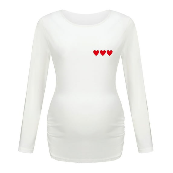 Youmylove Women Maternity Tee Shirt Irregular Printed Hem Casual Long Sleeve O-Neck Basic Nursed T-Shirt Top Breastfeeding Female Stylish Pregnant Clothes