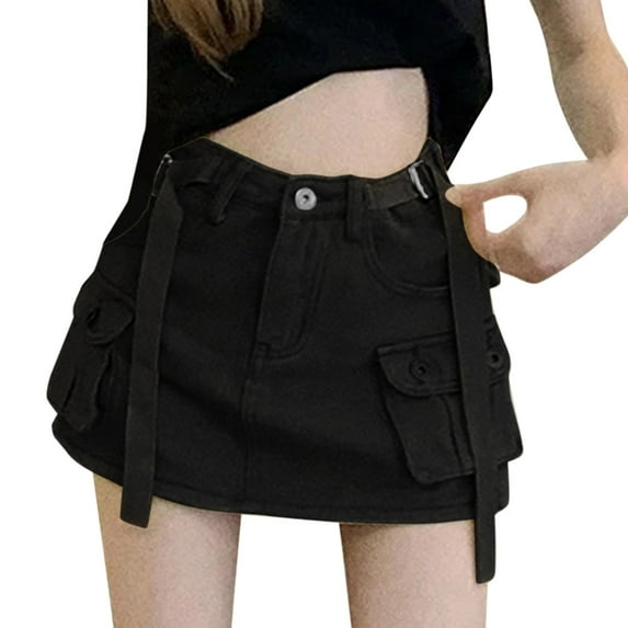 Youmylove Women Mini Cargo Skirt Low Waist Short Denim Jean Skirt Casual Versatile Beach Trendy