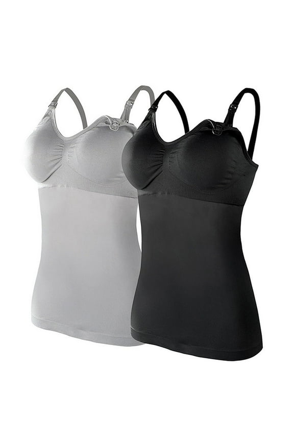 Women Nursed Tank Tops Built In Bra Bralettes Top For Breastfeeding Maternity Camisole Brasieres 2PCS With 4PC Pads Comfy