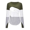 thumbnail image 1 of Youmylove Women Nursing Maternity O-Neck Long Sleeve Splicing Stripe Blouse Tops Pregnant, 1 of 8