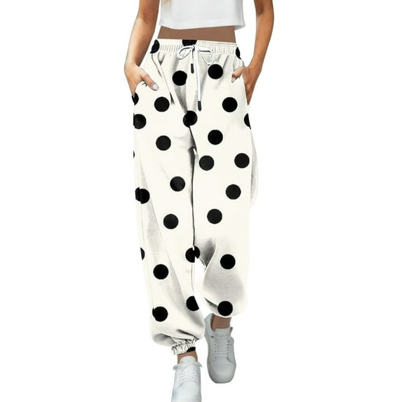 Youmylove Women Pants Fashion Trousers Polka Dot Printed Leggings Sports Casual Sweatpants Trend Workout Comfy Lounge Clothes
