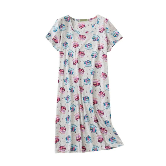 Youmylove Women Sleepwear Cotton Nightgown Short Sleeve Shirt Casual Printed Sleepdress Loungewear Casual Pjs Nightwear