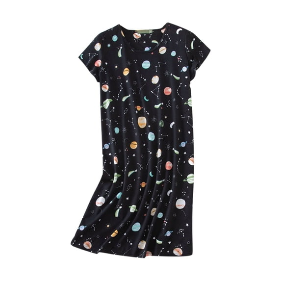 Youmylove Women Sleepwear Cotton Nightgown Short Sleeve Shirt Casual Printed Sleepdress Loungewear Casual Pjs Nightwear