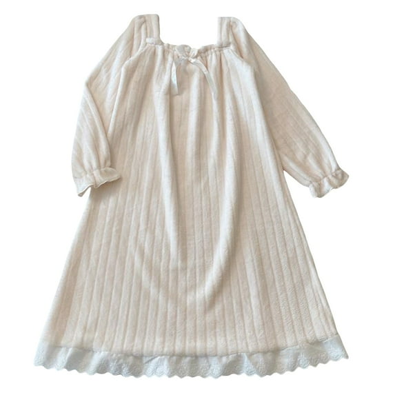 Youmylove Women Solid Color Flannel Thickened Padded Warm Nightdress Nightgown Sleepwear Homewear Soft Dress Ladies Comfy Sleepwear Nightwear Homewear