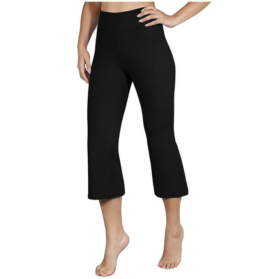 Women Solid Color High Waist Pocket Sports Fitness Yoga Wide Leg Capris Pants Gym Clothing
