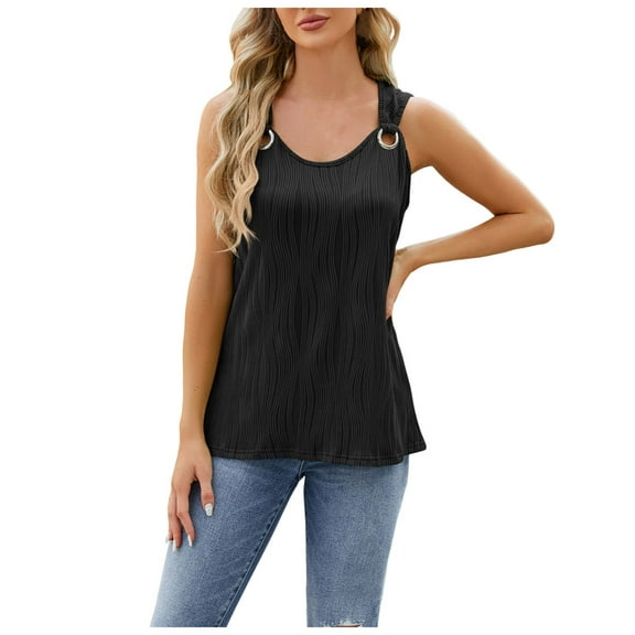Youmylove Women Summer Tank Top Summer Solid Color Round Neck Sleeveless Shirt Metal Button Vest Basic Versatile Blouses