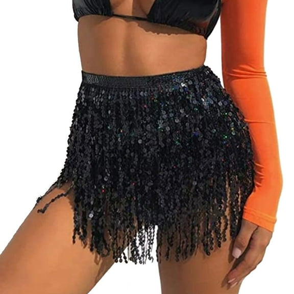 Youmylove Women Swimsuit Waist Chain Tie Black Scarf Waist Scarf Sequins Tassel Skirt Pool Beach Wear
