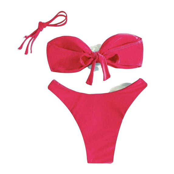 Youmylove Women Swimwear Floral Decoration Neck Convertible Two Way Bikini Set Beach Swimwear Trendy Swim Wear