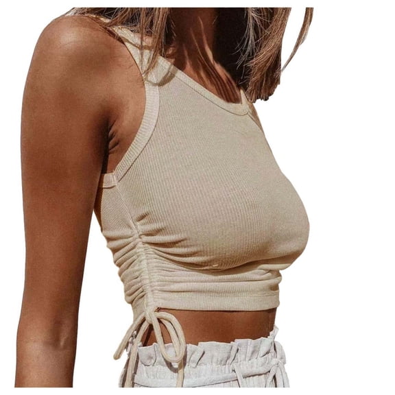 Youmylove Women Tank Tops Summer Solid Color Crop Top Square Neck Sleeveless Tie Up Vest Tee Shirt Loose Fit Tunic Blouse