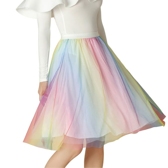 Youmylove Women Tulle Skirt Knee Length Petticoat A-Line Elastic High Waist Pleated Tulle Skirt UnderSkirt Versatile Beach Trendy Leisure