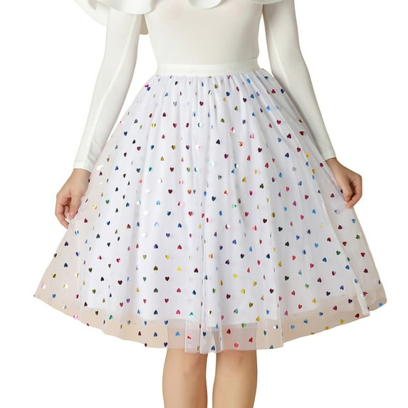 Youmylove Women Tulle Skirt Knee Length Petticoat A-Line Elastic High Waist Pleated Tulle Skirt UnderSkirt Versatile Comfy Trendy Leisure