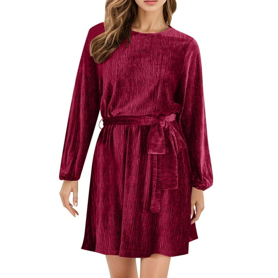 Youmylove Women Velvet Skirt Fall Fashion High Waist A-Line Skater Party Skirts With Belt Versatile Beach Trendy Leisure