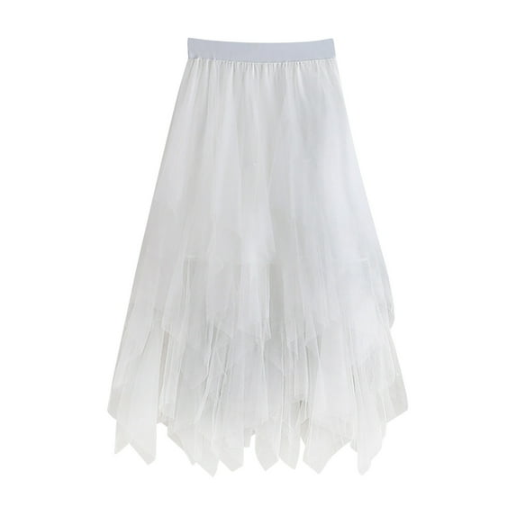Youmylove Women Waisted Multi Layer Irregular Mesh Stitching Cake Skirt Mid Length Half Skirt Versatile Beach Trendy Leisure