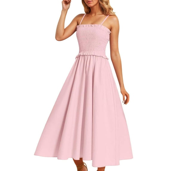 Youmylove Women's Summer Floral Dress Womens Summer Boho Midi Dress Spaghetti Strap Elegant Maxi Party Dresses Flowy Beach Vacation Dress