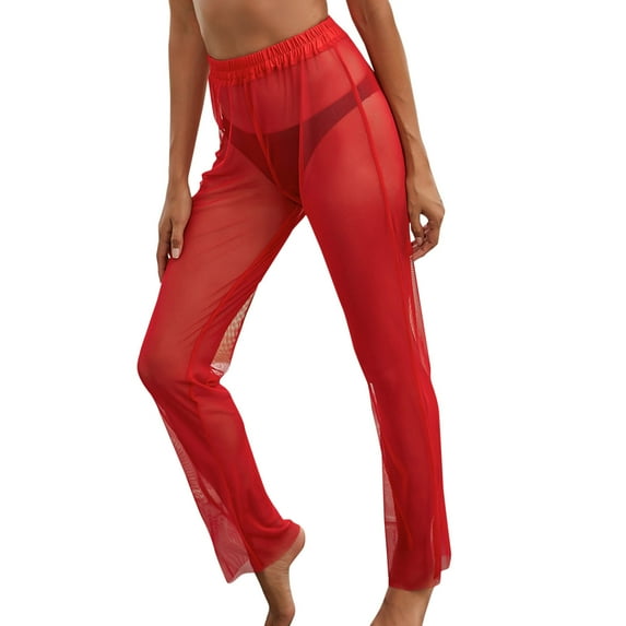 Youmylove Women's Swimsuit Cover Up Women Mesh Ruffle Trim Cover Up Pants Beach Cover Up Beach Bikini Shiny Wraps Cover Ups Swimwear Pants Beach Coverup Dresses
