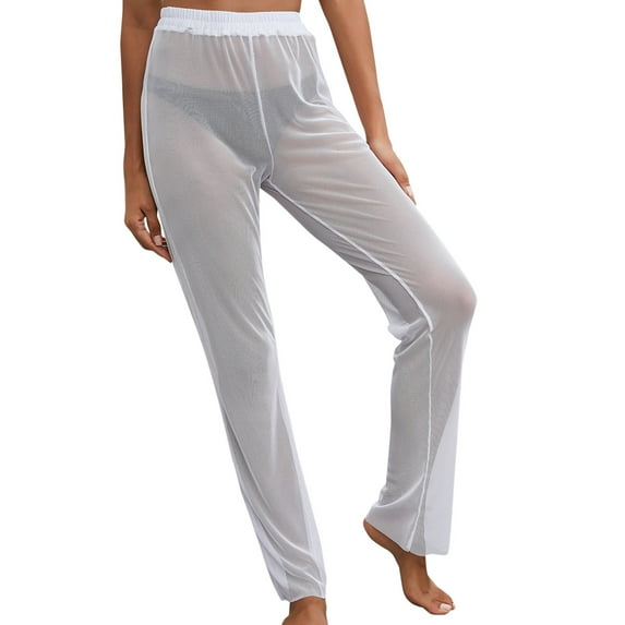 Youmylove Women's Swimsuit Cover Up Women Mesh Ruffle Trim Cover Up Pants Beach Cover Up Beach Bikini Shiny Wraps Cover Ups Swimwear Pants Tank Beach Cover Ups Dress