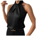 thumbnail image 1 of Youmylove Womens 2025 Trendy Top Silk Satin Casual Sleeveless Neck Tank Top Summer Curved Hem Lightweight Dressy Blouses Shirt Workout Undershirt Top, 1 of 5