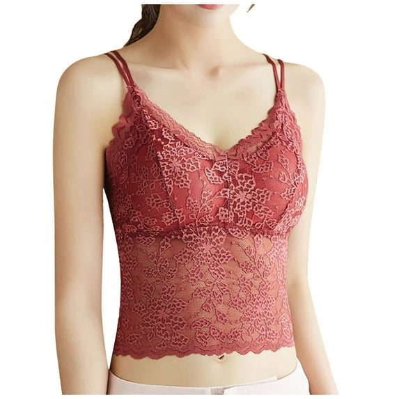 Youmylove Womens Casual Shirt Lace Bra V Neck Camisole Lingerie Slim Shoulder Strap Strapless Slim Fit Vest Workout Undershirt Top