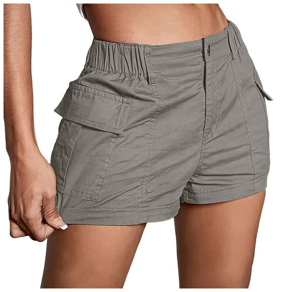 Youmylove Womens Casual Shorts Summer Relaxed Fit Shorts Button Front Elastic Waistband Versatile Cargo Shorts With Pockets Soft Comfy Trendy Clothes