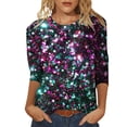 thumbnail image 1 of Youmylove Womens Casual Summer Tunic Tops Floral Three Quarter Sleeve Round Neck Tee T-Shirt Flower Printed Loose Tshirts Trendy Dailywear, 1 of 4
