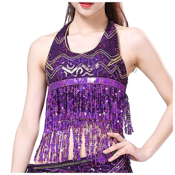 Youmylove Womens Casual Tops Glitter Wrap Top Dance Performance Fringe Top Bra Going Out Cami Tops