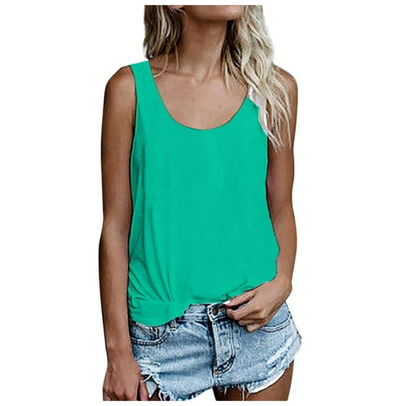 Youmylove Womens Casual Tops Sleeveless Summer Tops O Neck Solid Color Casual Shirts Loose Fit T Shirts Tunic Blouse Tank Tops Going Out Summer Top