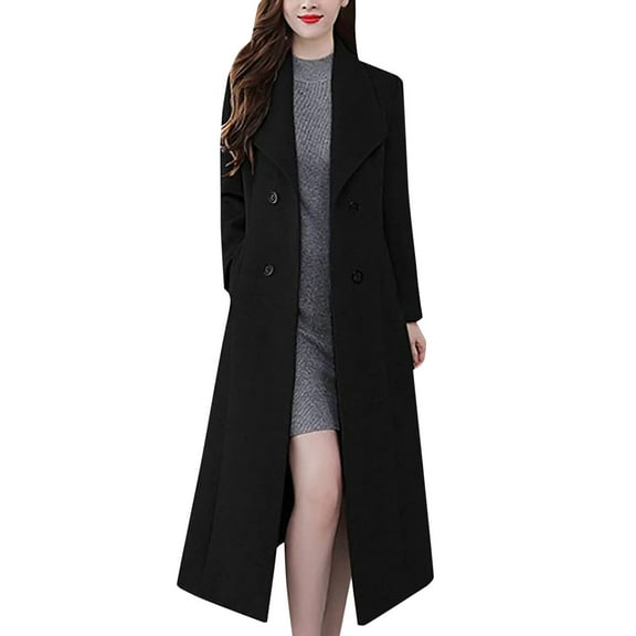Youmylove Womens Coats Chic Shawl Collar Work Double Maxi Long Wool Coat Stylish Over Coats