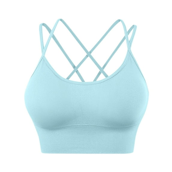 Youmylove Womens Cross Back Sport Bras Padded Strappy Criss Cross Cropped Bras For Yoga Workout Fitness Low Impact Bras Female Bralette