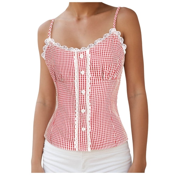 Youmylove Womens Fashion Tops Summer Trendy Style Lace Lace Check Five Buckle Everything Cardigan Casual Shirts Blouses