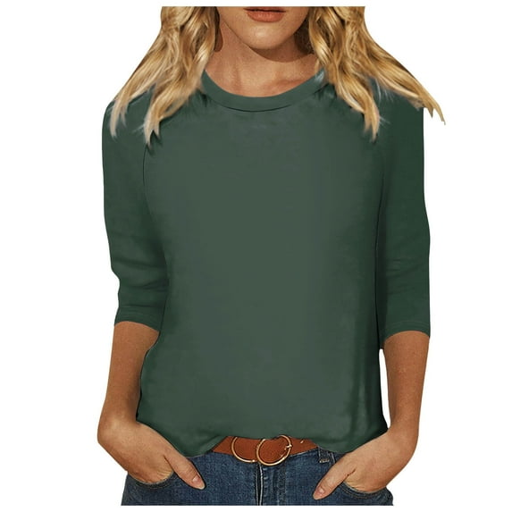 Youmylove Womens Fashion Tops Trendy T Shirts Women 3/4 Sleeve Top Summer Casual Versatile Raglan Shirt Round Neck Casual Shirt Top Casual Loose Fit Crewneck T-shirts