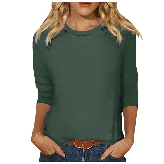 Youmylove Womens Fashion Tops Trendy T Shirts Women 3/4 Sleeve Top Summer Casual Versatile Raglan Shirt Round Neck Casual Shirt Top Summer Casual Loose Beach Tops