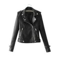 thumbnail image 1 of Youmylove Womens Faux Leather Motorcycle Jacket Zipper Long Sleeve Slim Biker Jacket 2024 Trendy Bomber Zip Up Cropped Jackets Winter Coat Women's Fashion Winter Coat, 1 of 4