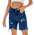 thumbnail image 1 of Youmylove Womens Jean Shorts Stretchy High Waisted 2025 Straight Leg Frayed Raw Hem Casual Denim Shorts Beach Vacation Ripped Jeans Shorts Stretchy Hot Short Pants, 1 of 7